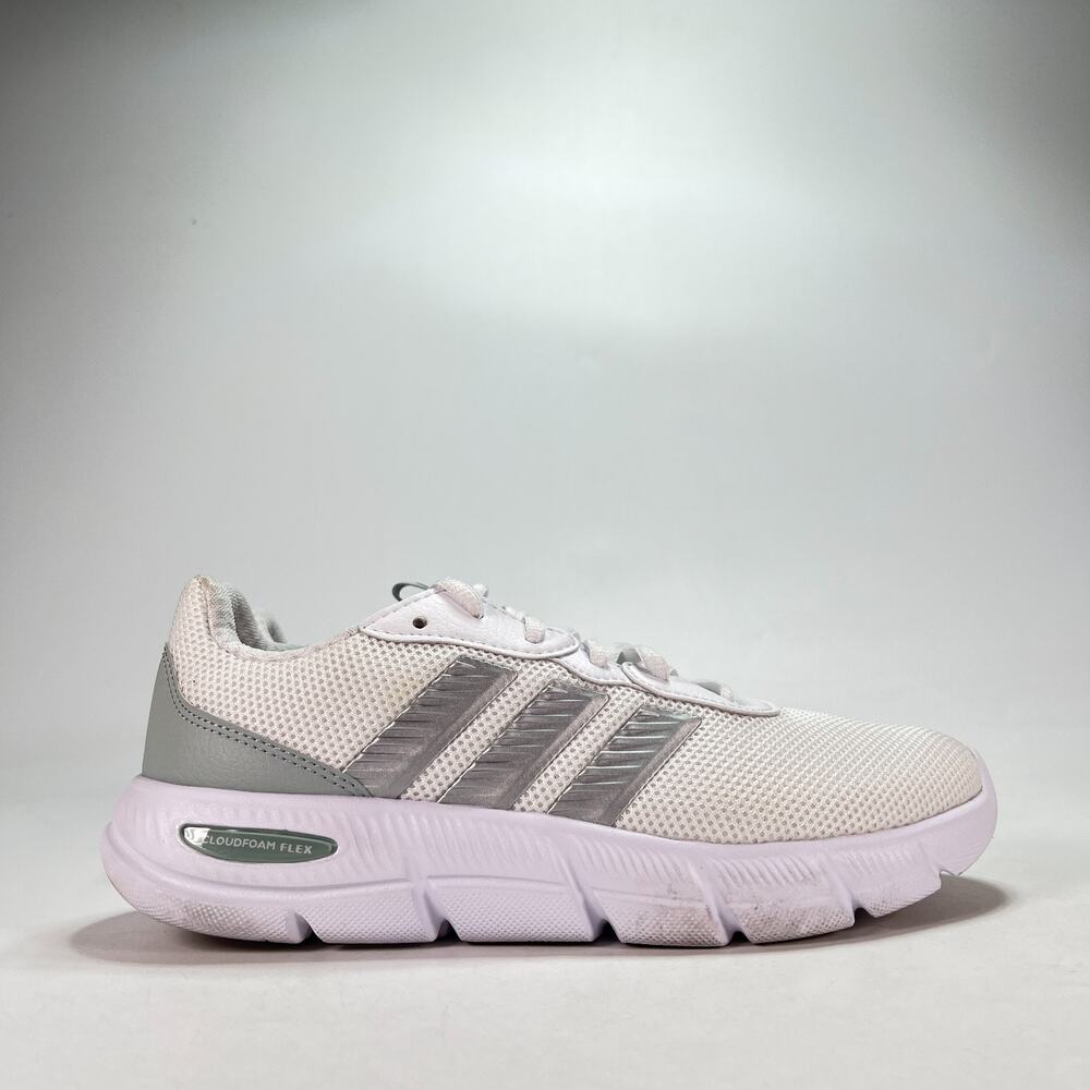 Adidas Cloudfoam Flex White Silver Grey Lace Up Walking Shoes JS4891 Womens Sz 7